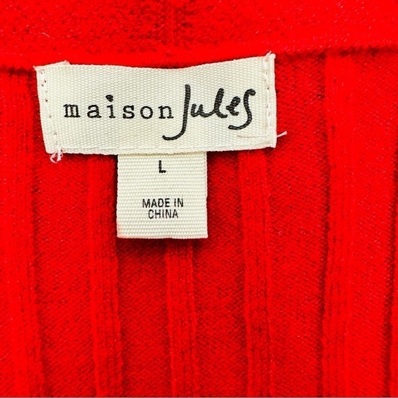Maison Jules Women's Ribbed Open Cardigan Sweater Red Size: Large - Picture 4 of 7
